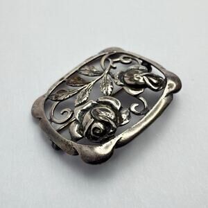 Antique Unger Bros. Sterling Silver Rose Brooch, c. 1900 Art Nouveau Pin, Signed